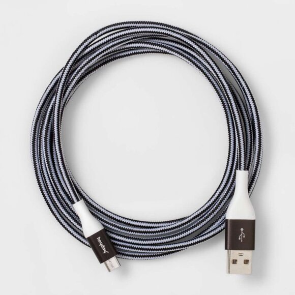 Brand New Heyday 10ft. USB-C Braided Charging Cable in Black, White & Gun Metal - Picture 2 of 5